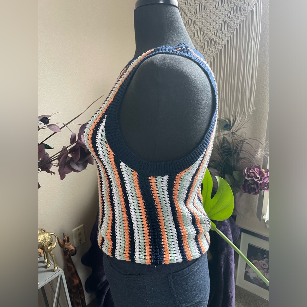 525 America Krista Stripe Vertical Crochet Tank Coastal Beach Festival - Picture 8 of 16